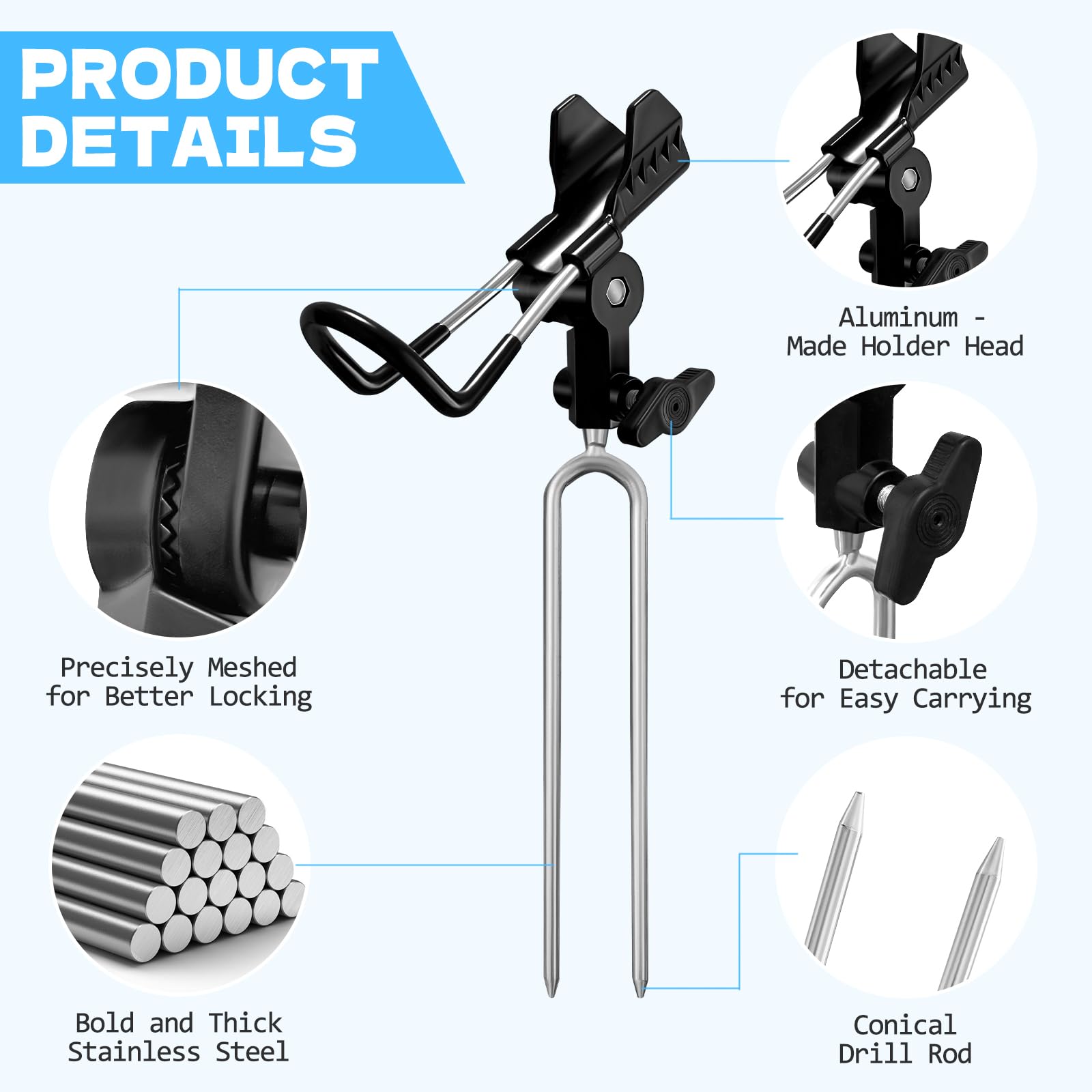 Portable fishing rod holder weighing approx. 1.75 lb