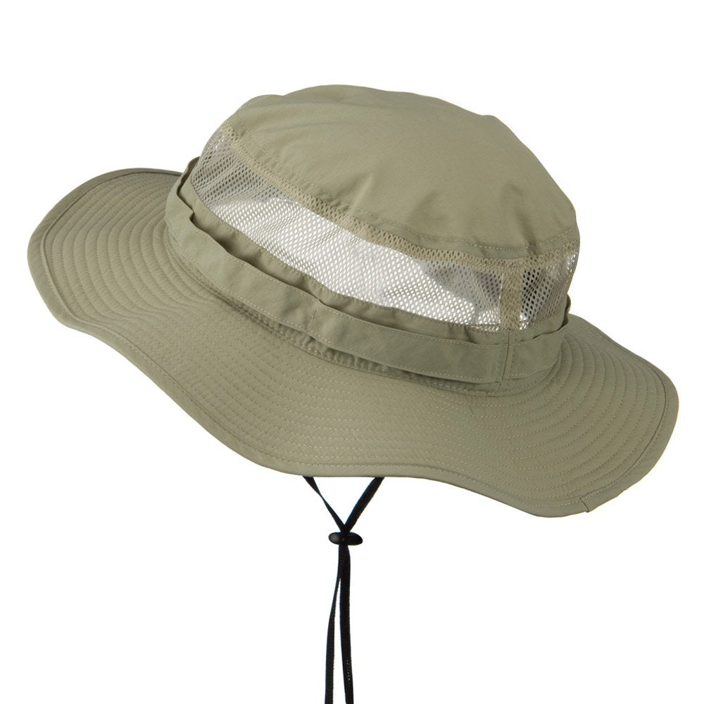 e4Hats Taslon UV bucket hat Khaki side view with secure chin cord for windy days