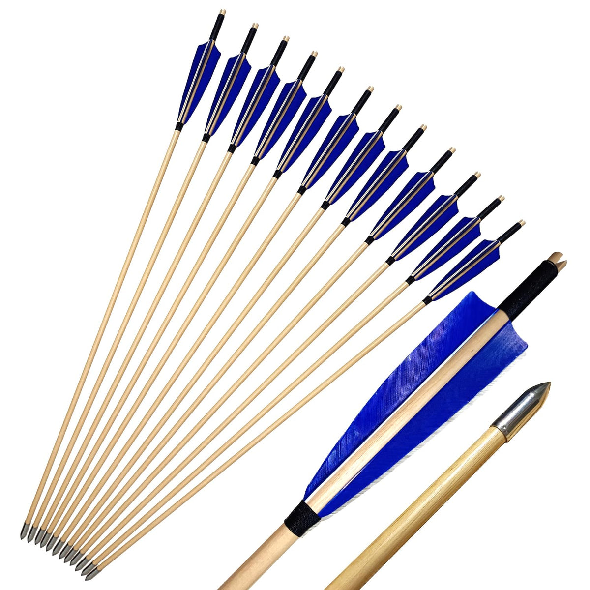 e5e10 wooden arrows 33 inch blue feather fletching ready for target practice