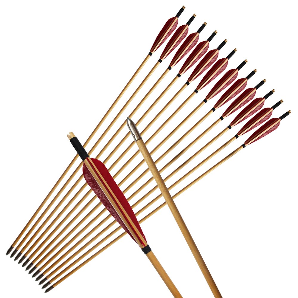 e5e10 33inch wooden arrows with red finish for durable target practice.