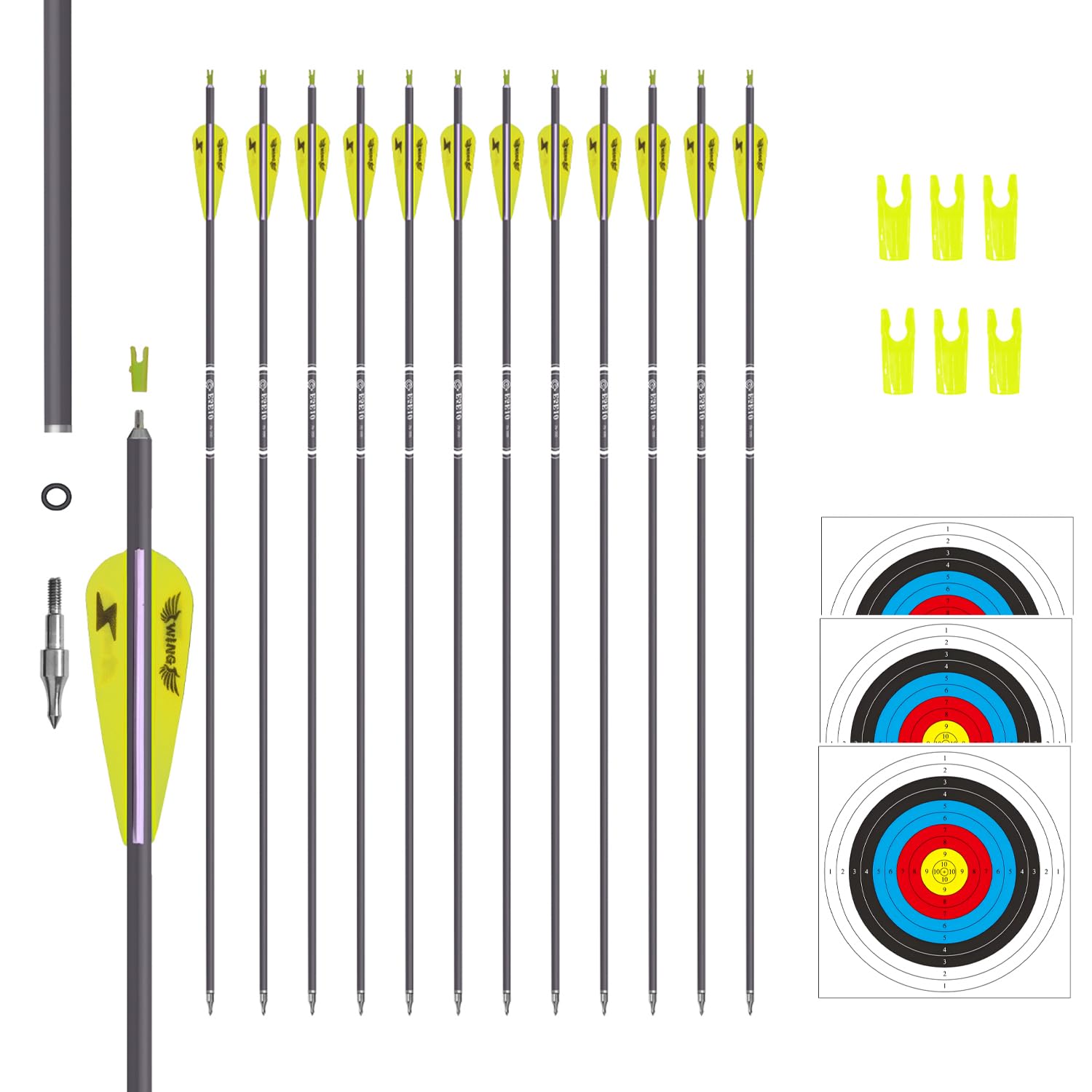e5e10 carbon arrow 31inch with yellow-white fletching for consistent flight and target practice
