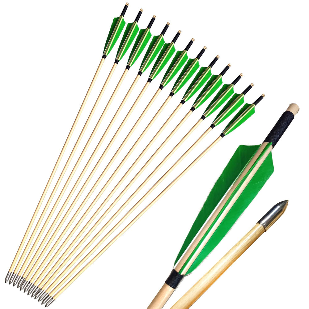 e5e10 wooden arrows 33inch with feather fletching for smooth practice