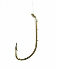 Eagle Claw 139H-2/0 baitholder hook bronze finish closeup, ideal for pre-tied snelled rigs.