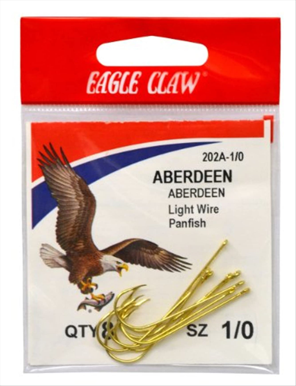 Eagle Claw 202A-1-0 classic gold hooks for versatile freshwater fishing