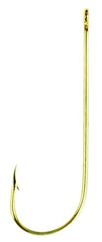 Eagle Claw Aberdeen 202EL-8 hook close-up shows sharp point and gold finish for precise hookups
