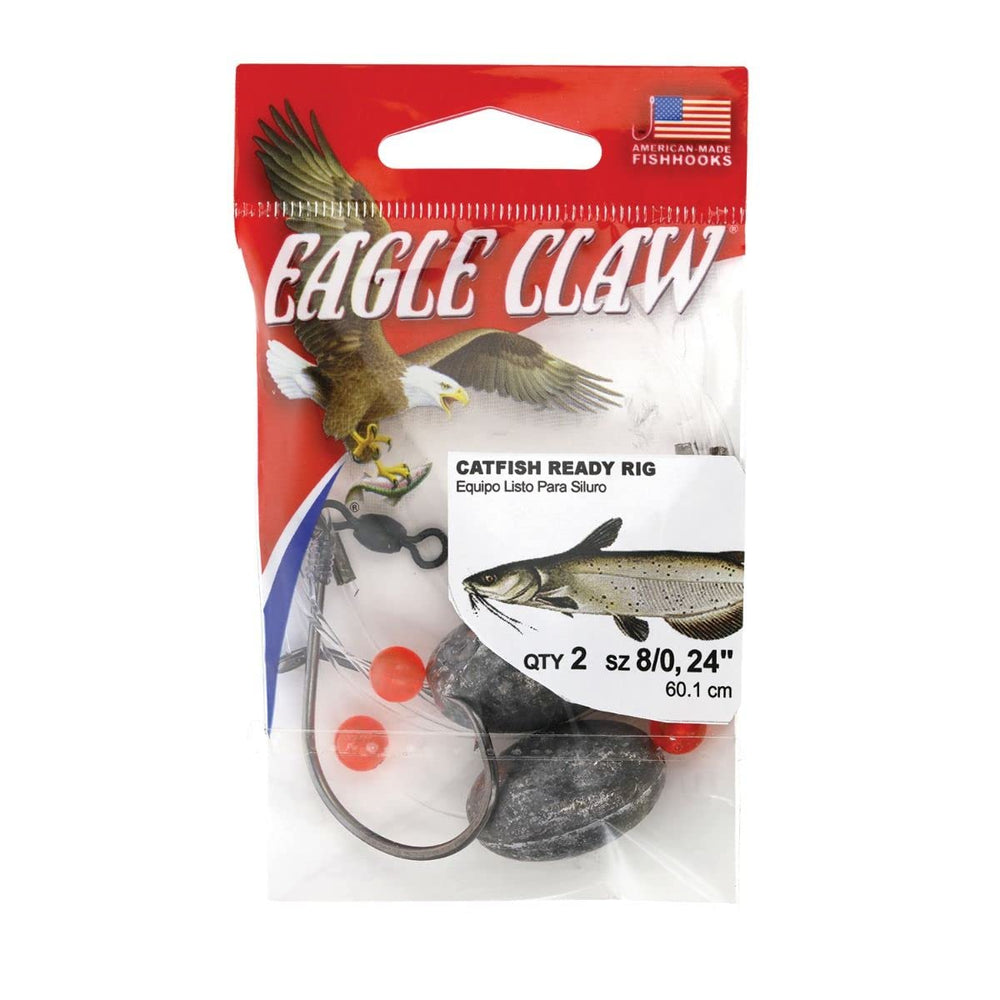 Eagle Claw Catfish Ready Rig close-up, ready-to-use setup for quick catfishing.