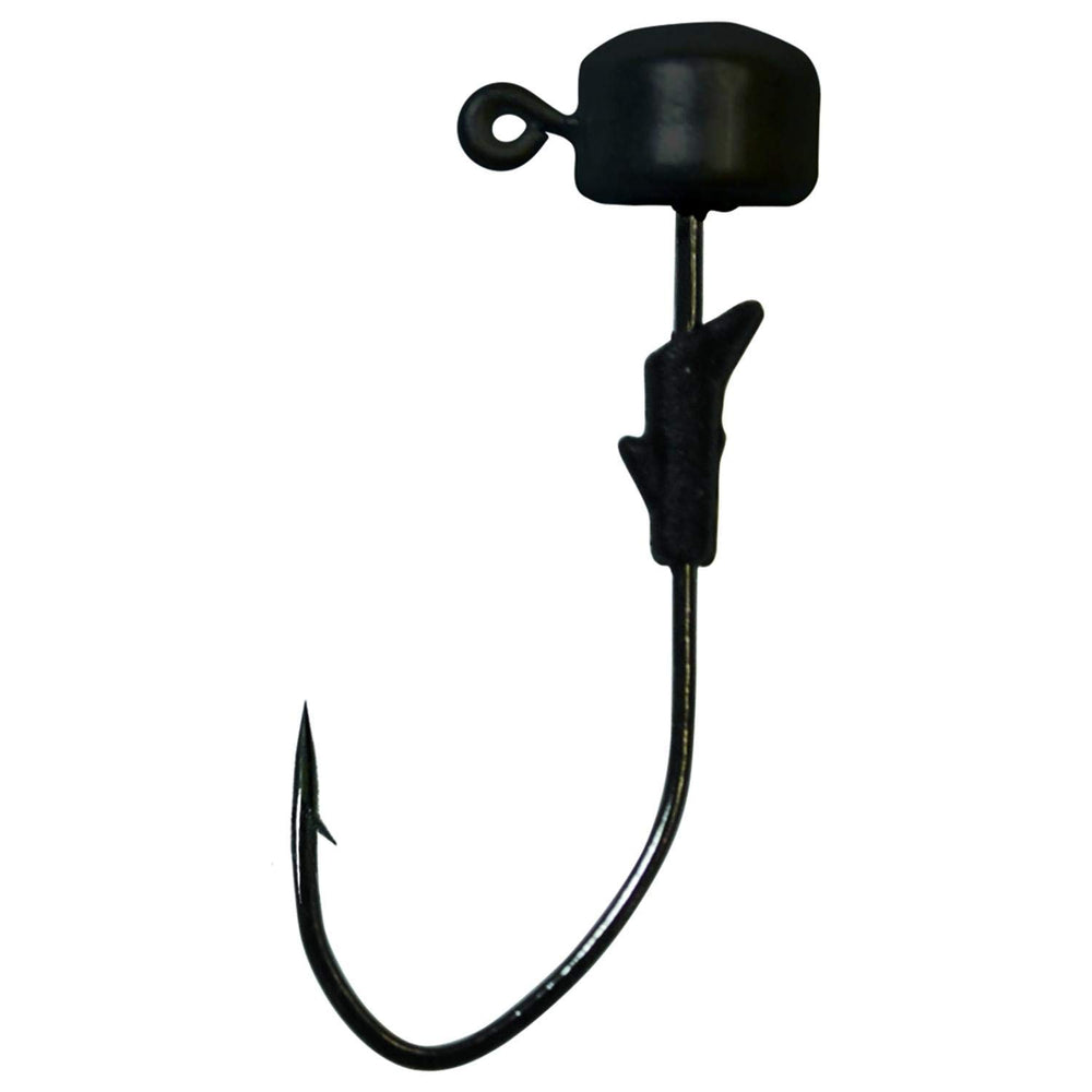 Eagle Claw LS Pro-V Finesse Jig 1/16oz Black closeup shows premium Pro-V hook for finesse fishing.