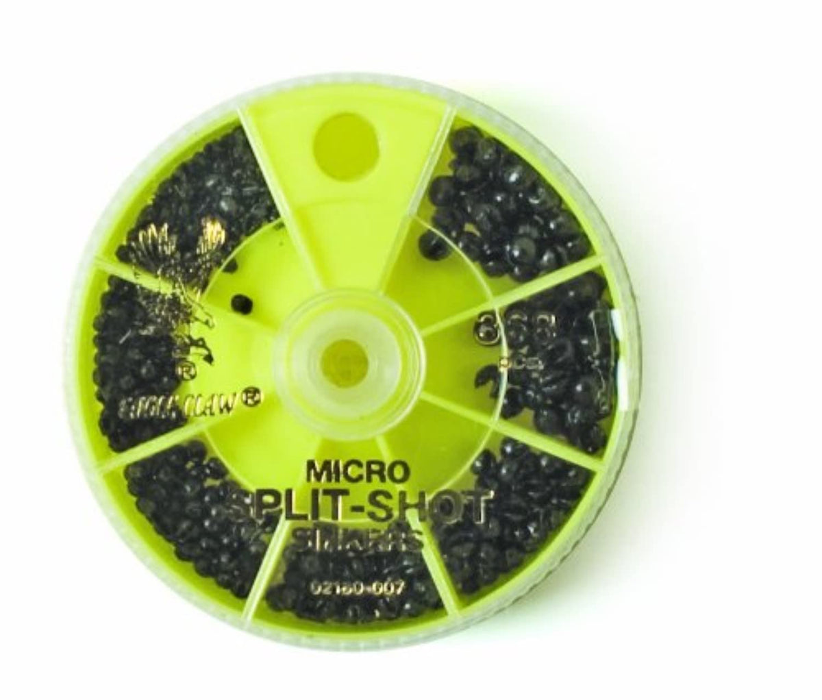 Eagle Claw Micro Split-Shot Sinker dial pack showing weights neatly organized by size