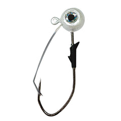 Eagle Claw PRO-V WDLESS Eagle Eye Jig in pearl white, close-up view shows high-visibility lure