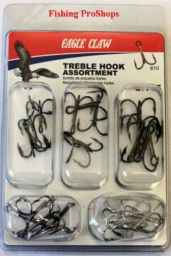 Eagle Claw Treble Hook Assortment closeup points highlight sharp hooks ready for action.