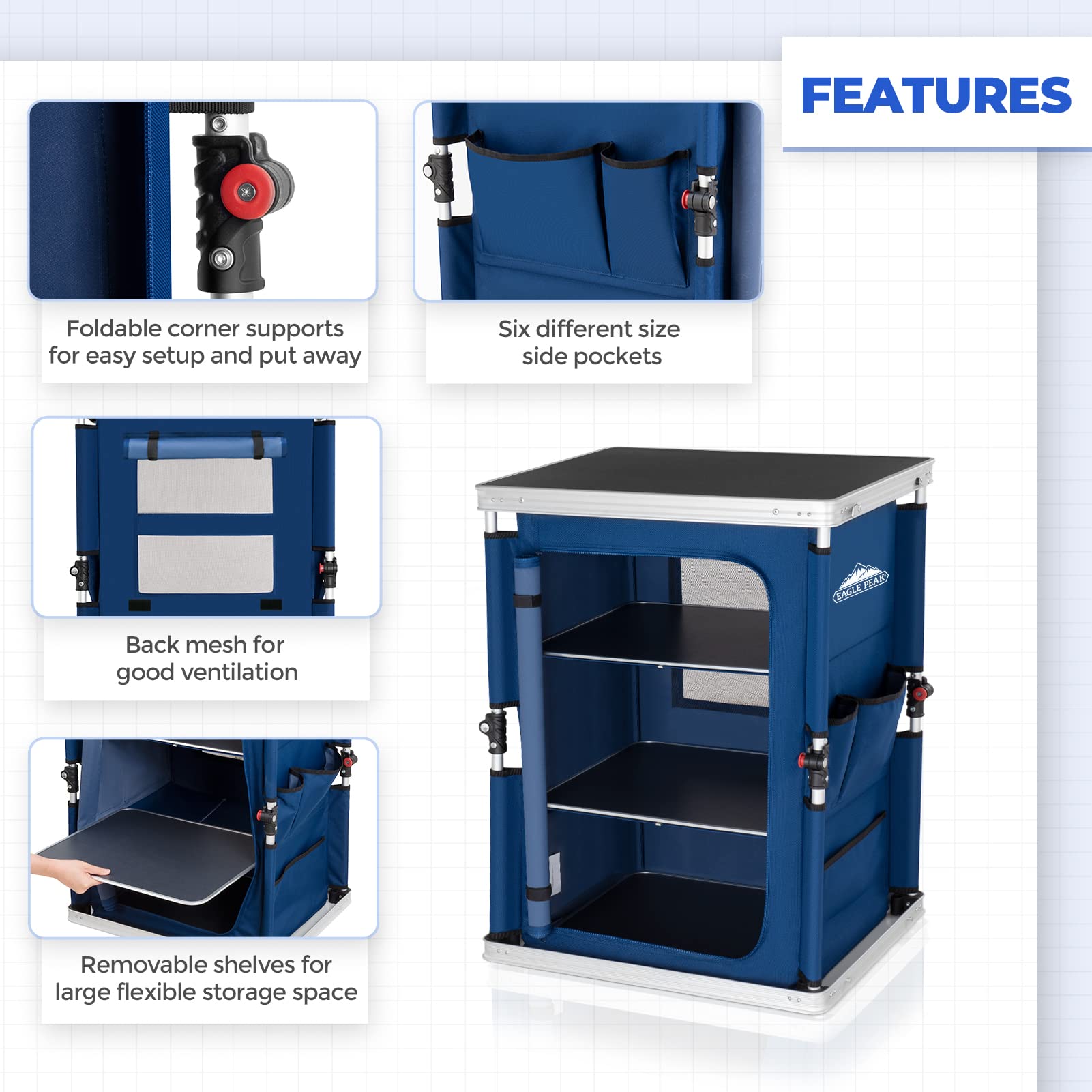 Sturdy aluminum frame construction of the EAGLE PEAK folding table.