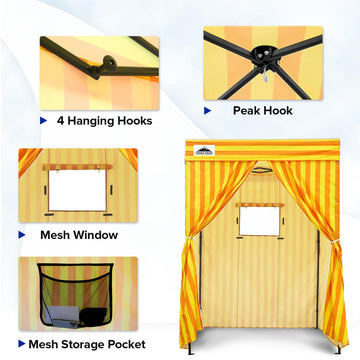 EAGLE PEAK Flex Compact 5x5 canopy sidewall close-up highlights durable 140g fabric.