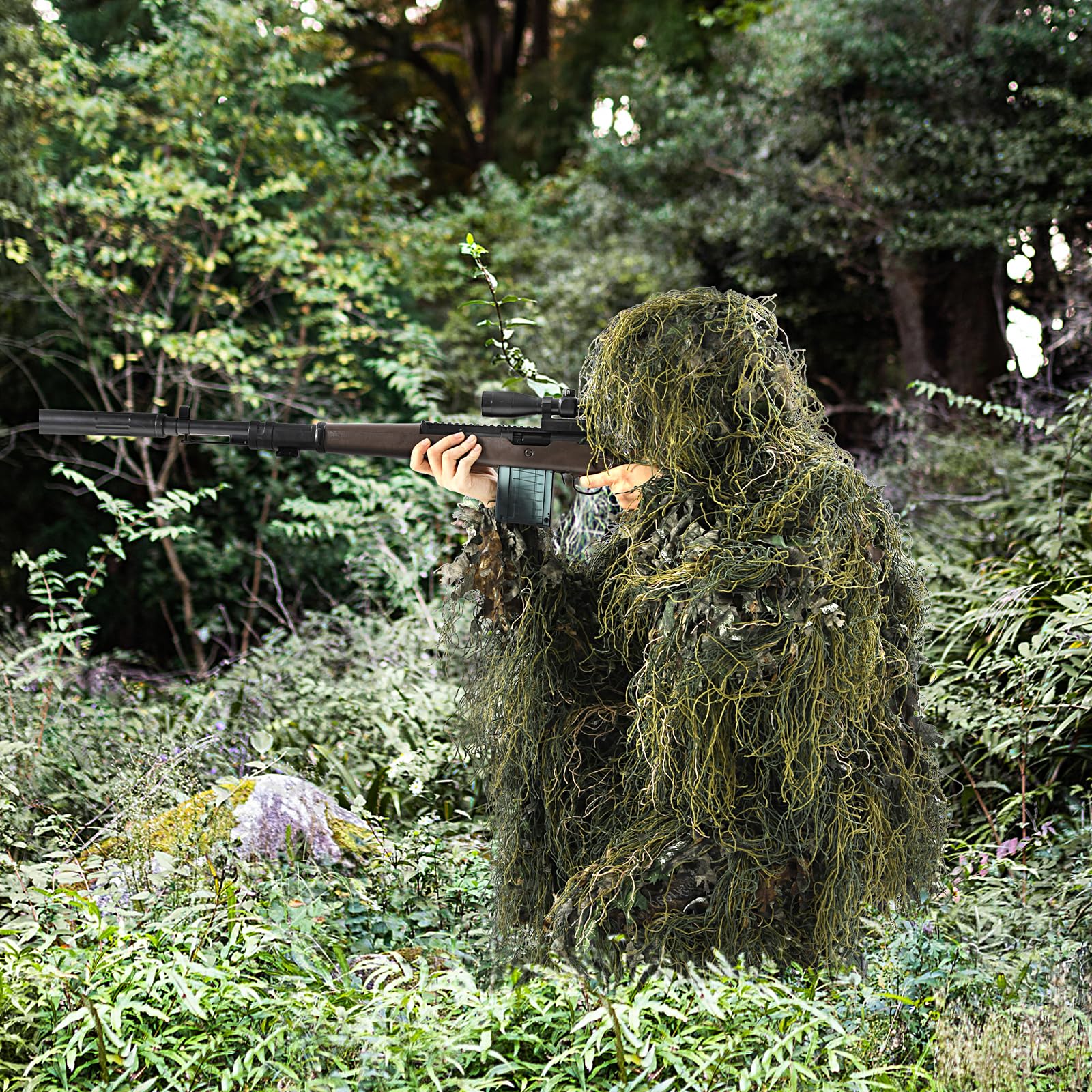 EAmber Ghillie suit lightweight comfort ideal for extended outdoor usage and layered outfits.