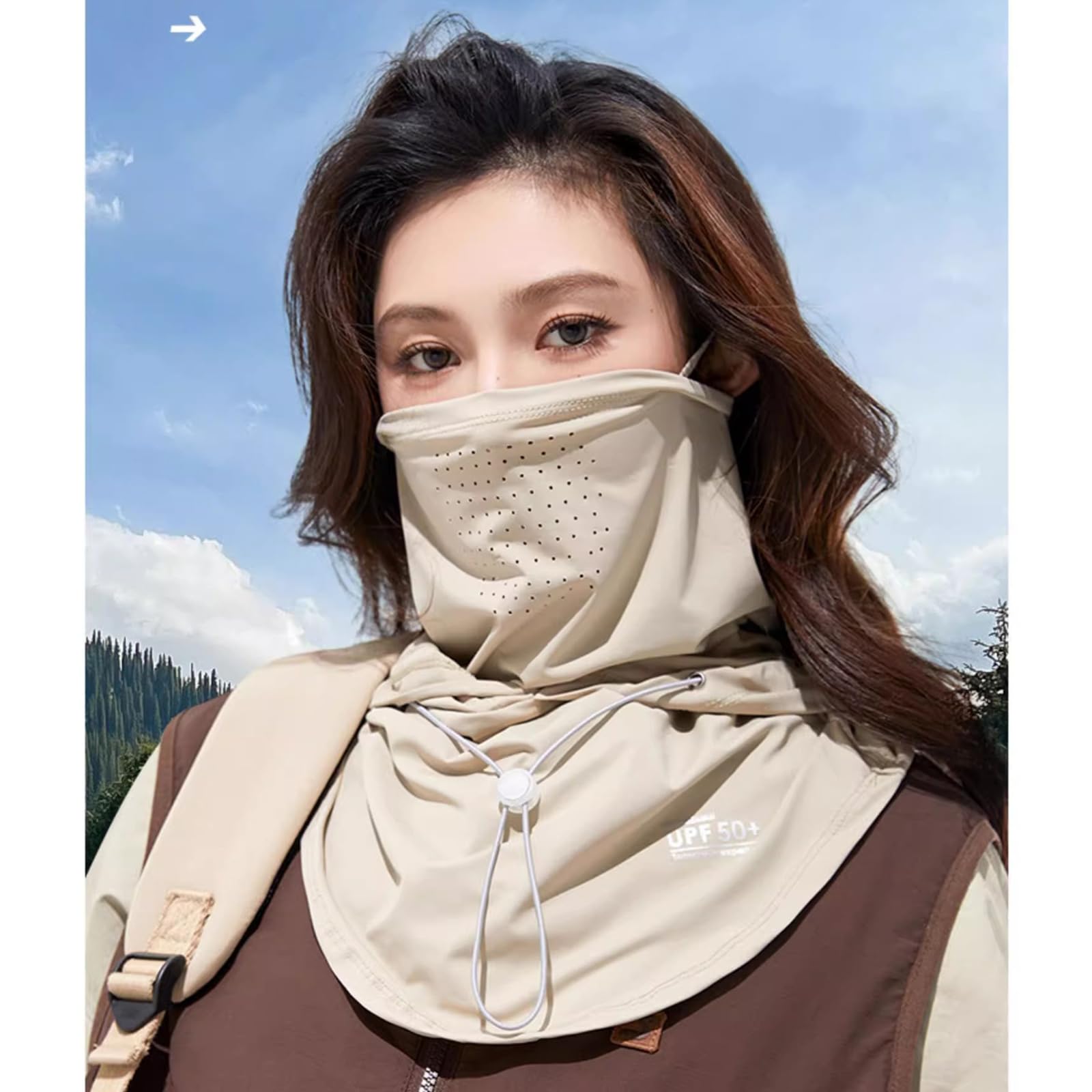 Eaonitu UPF 50+ sun defense protects face and neck when outdoors.