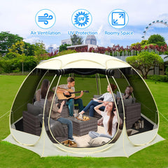 Eapele screen room shows 360-degree ventilation top windows for cooling
