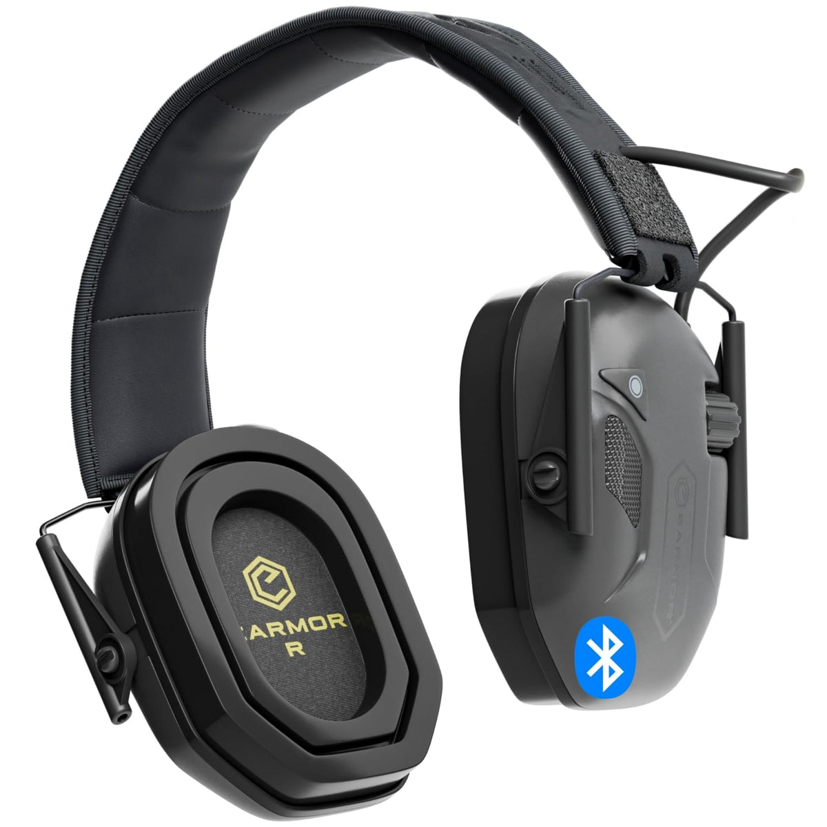 EARMOR M300T front view showing compact earmuffs for outdoor shooting protection.
