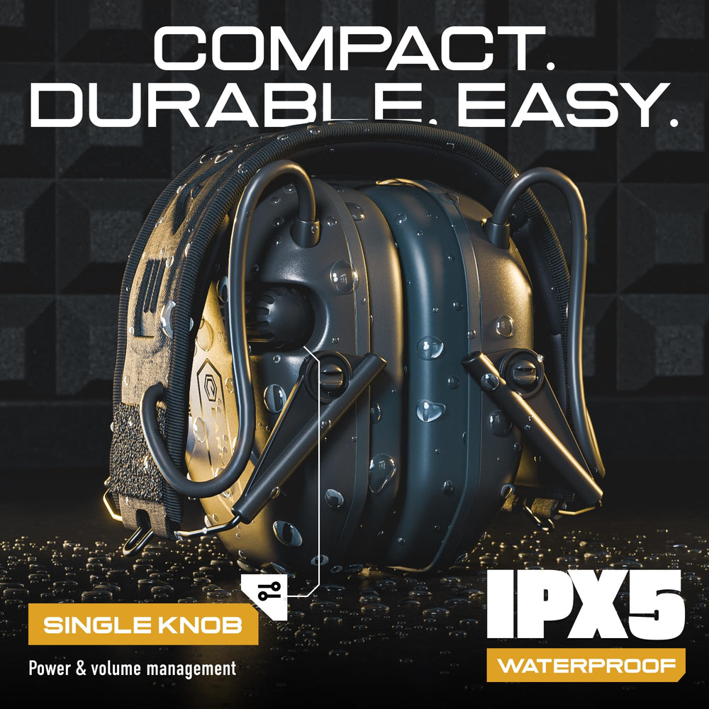 EARMOR M300T IPX5 weather-resistant housing coping with moisture and dust.