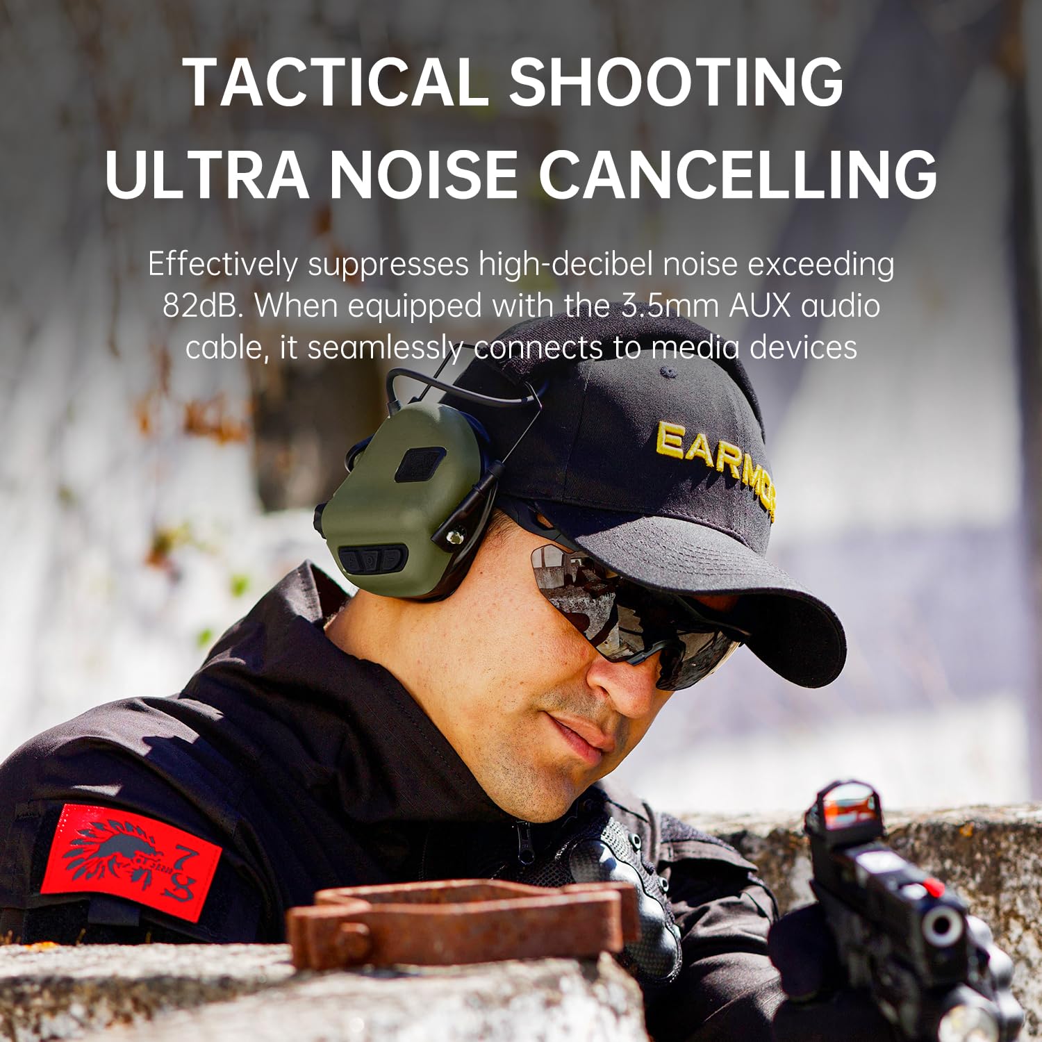 EARMOR M31 PLUS 22dB NRR closeup illustrates noise reduction for shooting environments