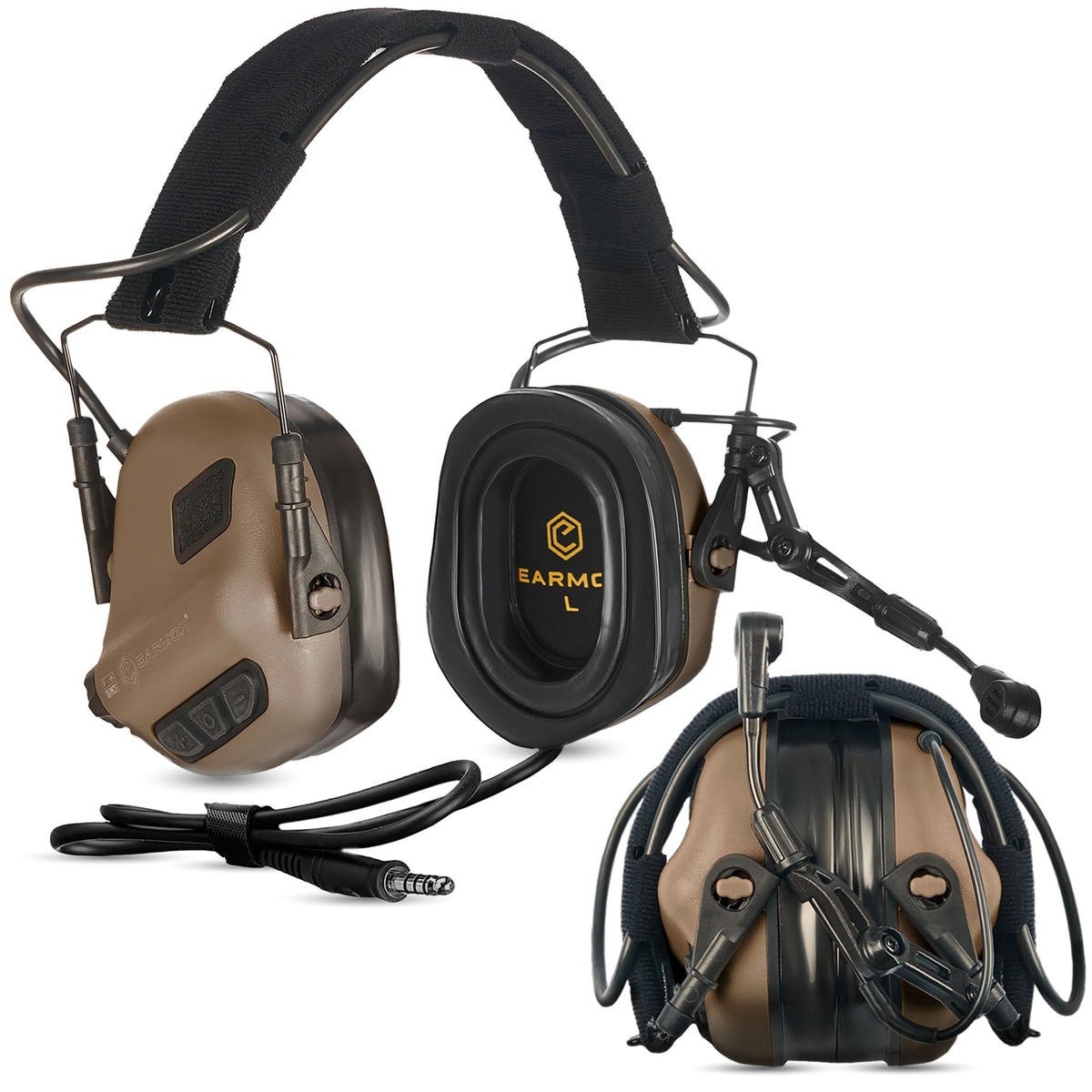 EARMOR M32 Plus headset front view showing compact design for all-day comfort at the range.