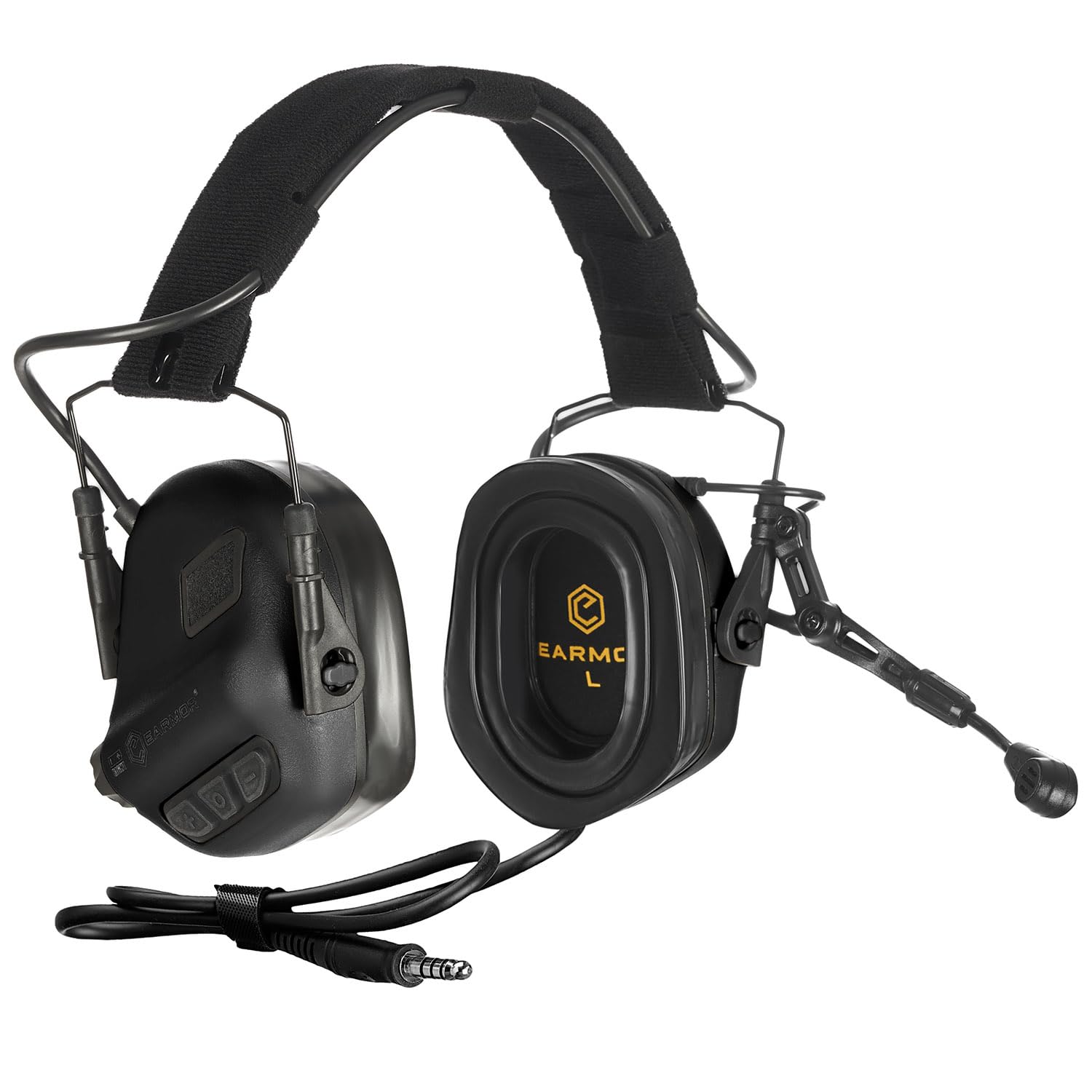 EARMOR M32 Plus headset worn for tactical use with secure comfort.