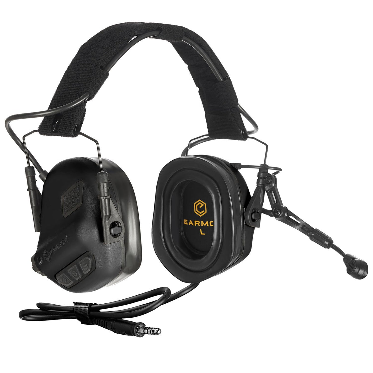 EARMOR M32 Plus headset worn for tactical use with secure comfort.