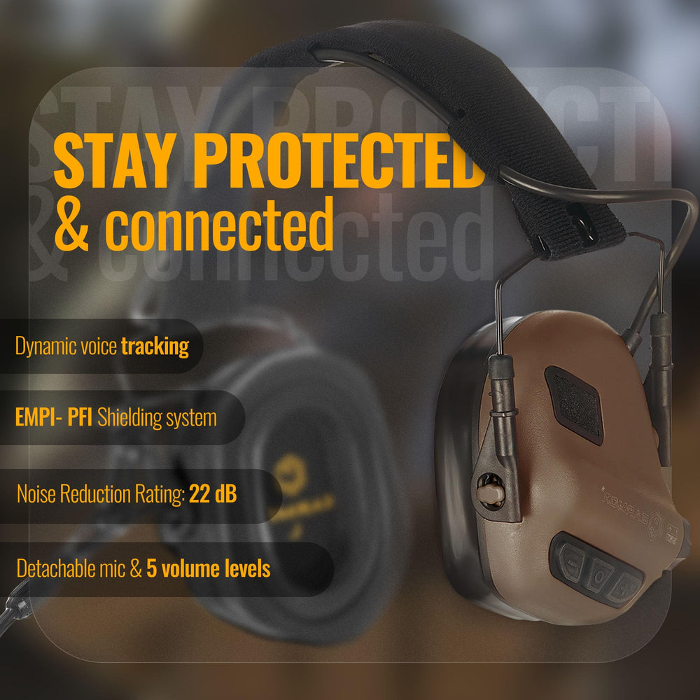 EARMOR M32 Plus helmet integration demonstrates seamless tactical compatibility with helmets.