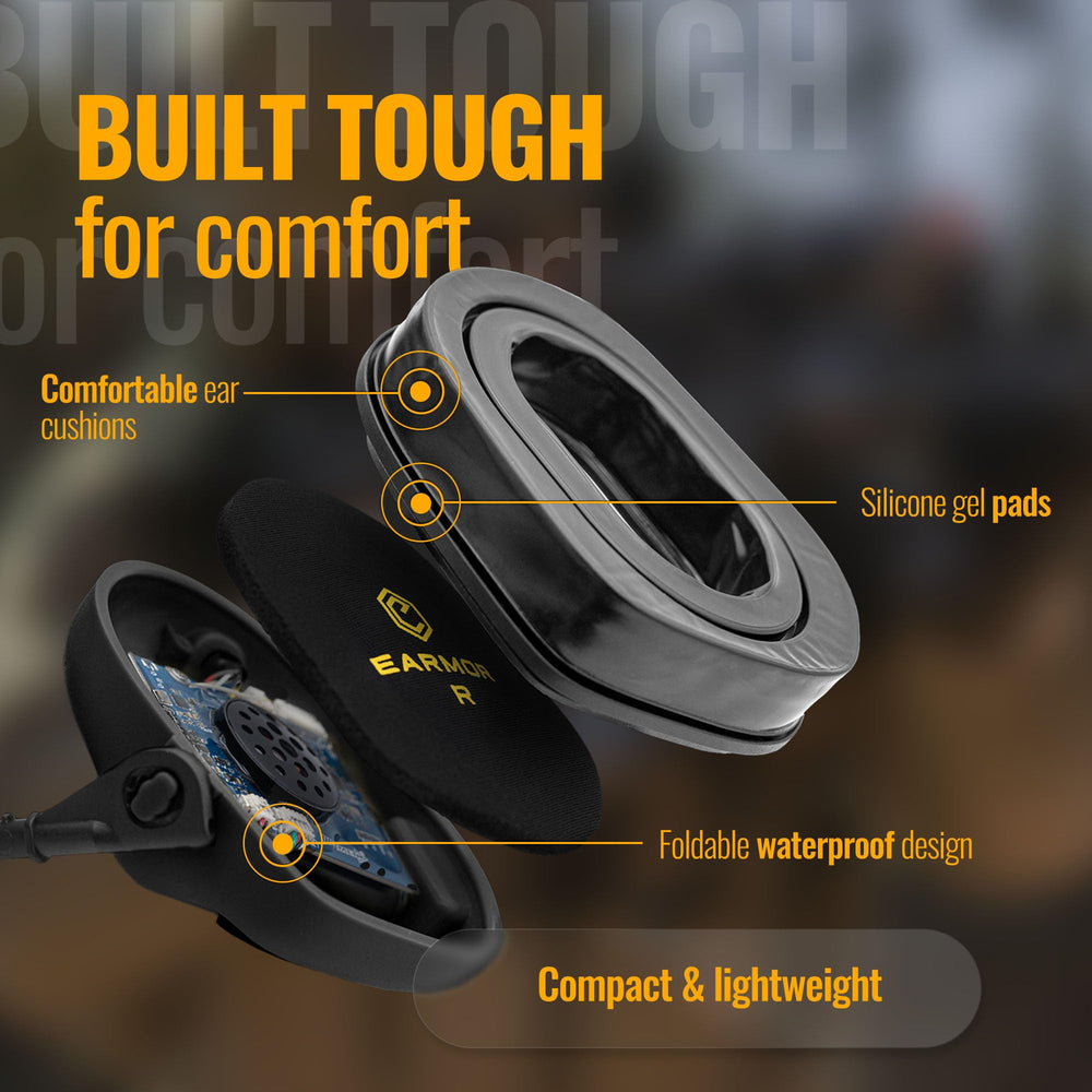 EARMOR M32 Plus IPX5 rating withstands rain and dust in challenging environments.