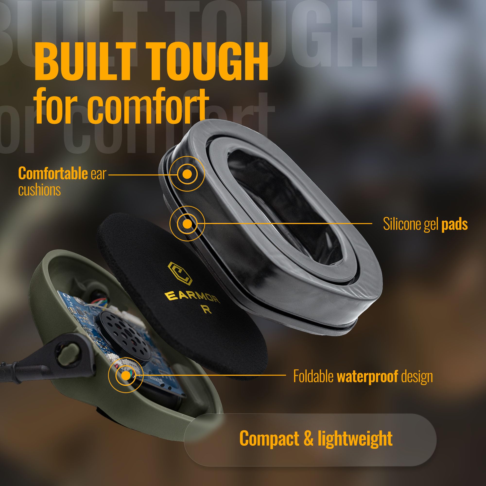 EARMOR M32 Plus with military connector note and PTT compatibility guidance.