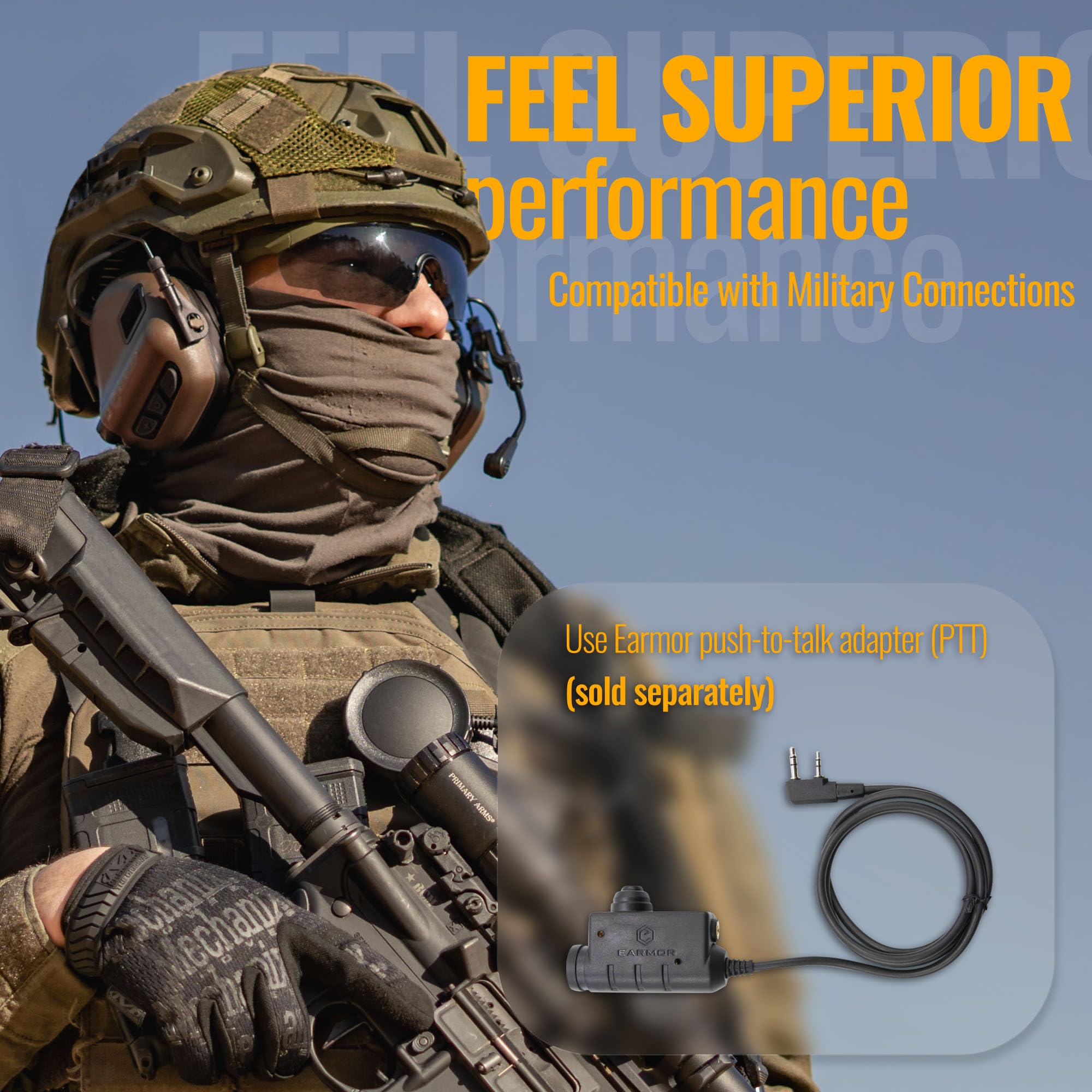 EARMOR M32 Plus NATO TP120 connector ensures stable PTT compatibility.