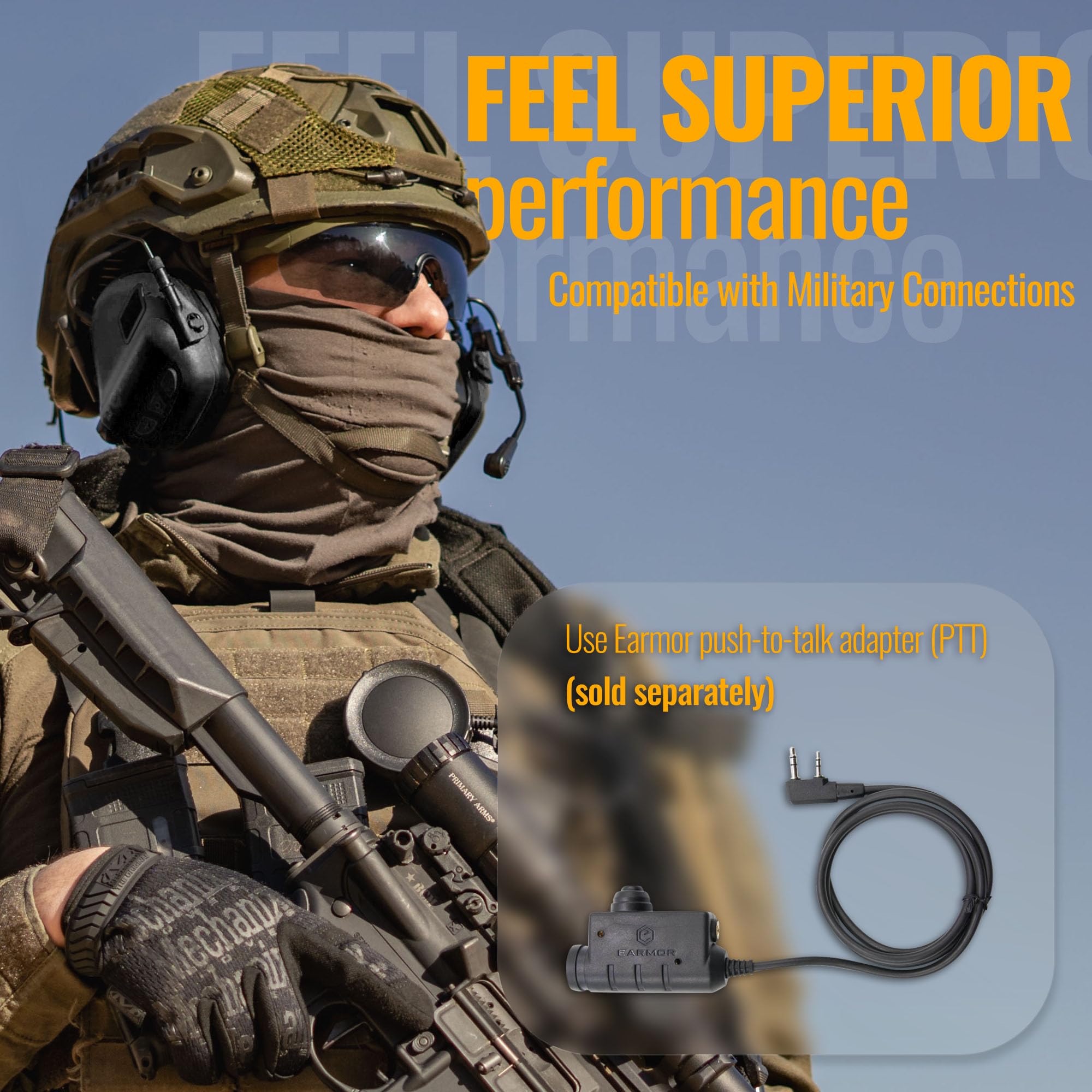 EARMOR M32 Plus NATO TP120 port supports stable PTT connectivity.