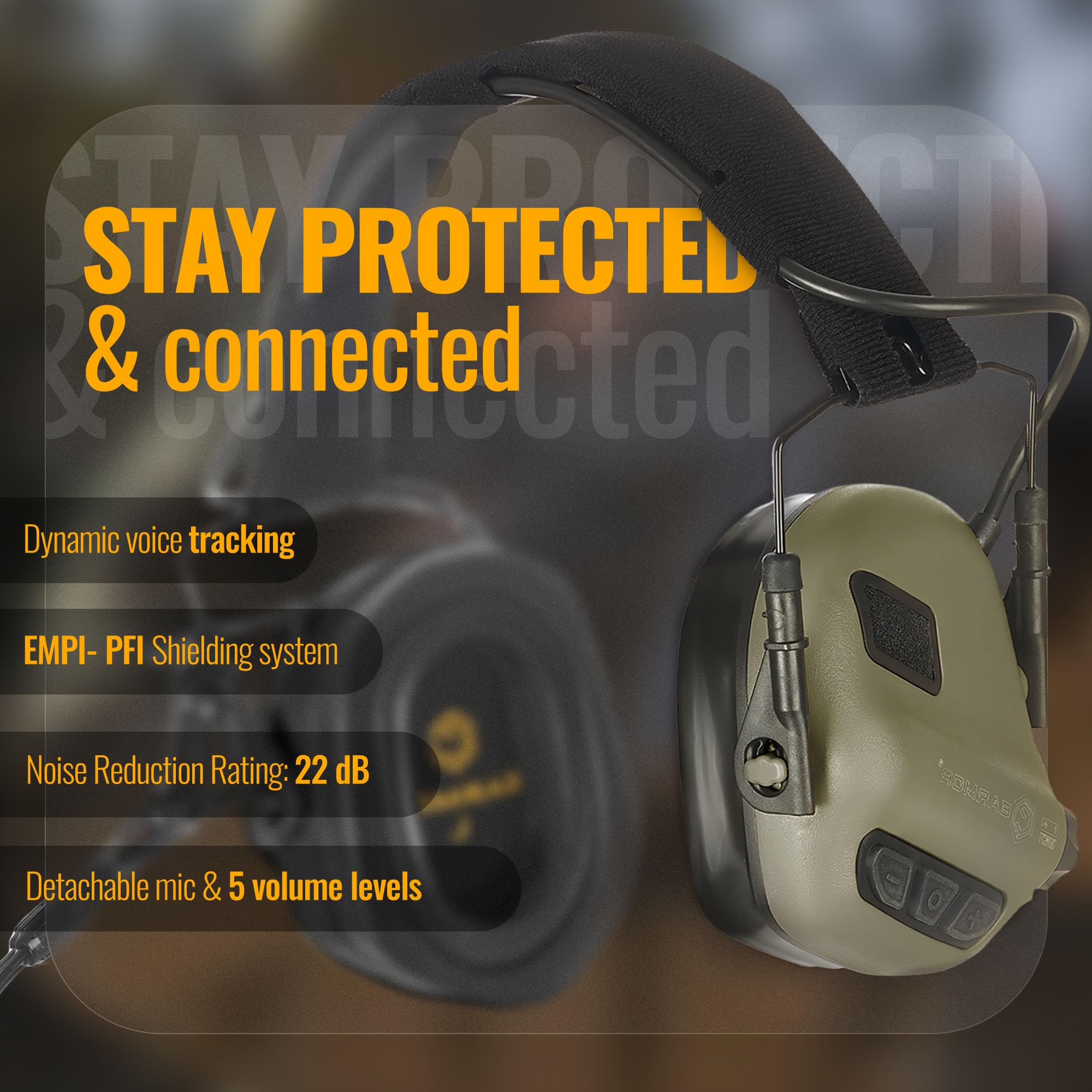 EARMOR M32 Plus noise-cancellation feature for loud environments.