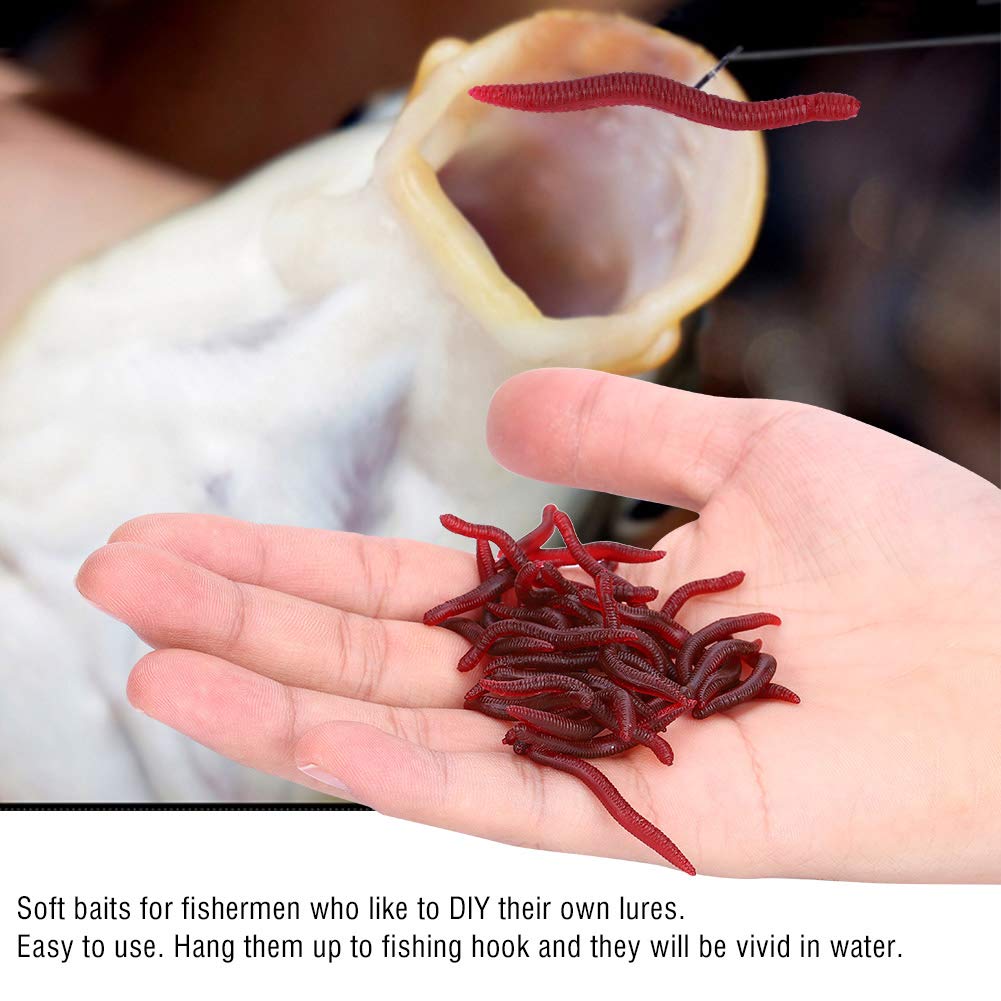 Earthworm Bait red rubber body provides a durable, reusable lure.