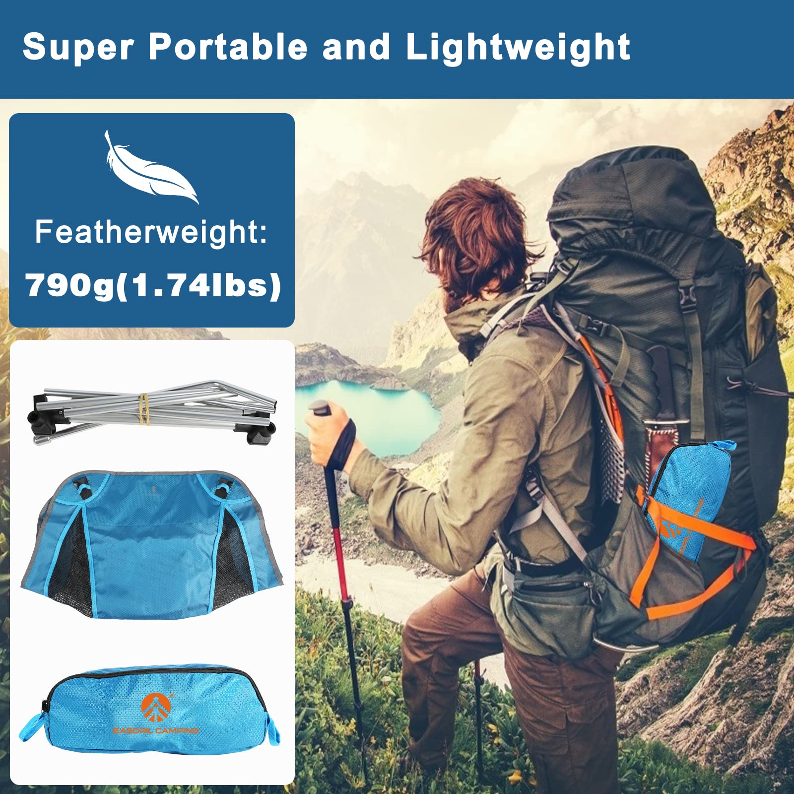 EASDRIL folding camping chair packed in a bag for travel-ready portability