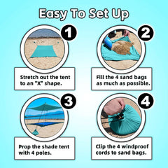 EasierHike Beach Shade Tent with four sandbags stabilizing against wind