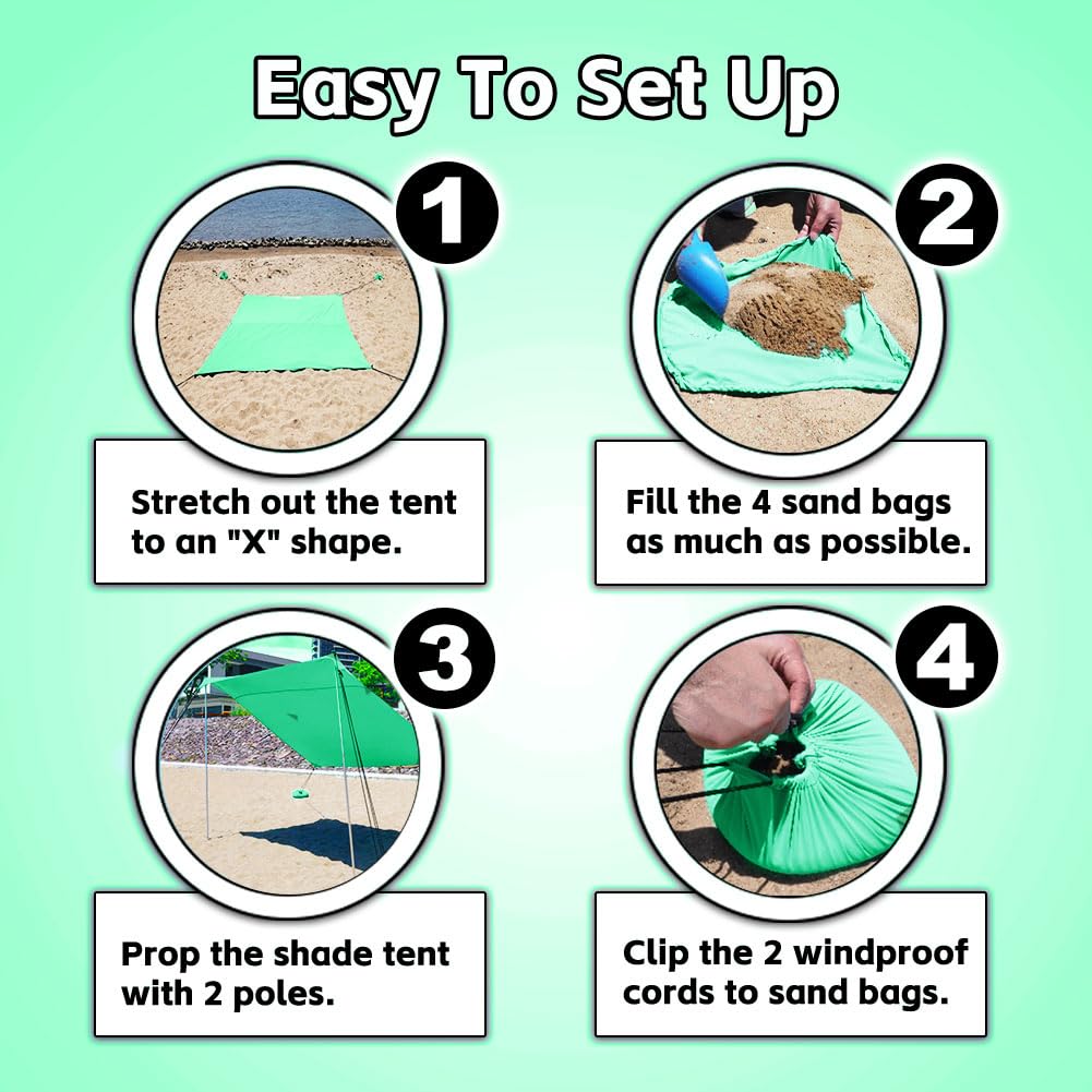 EasierHike Beach Shade Tent wind stability with sandbags keeps shade steady on breezy days