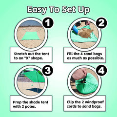 EasierHike Beach Shade Tent wind stability with sandbags keeps shade steady on breezy days