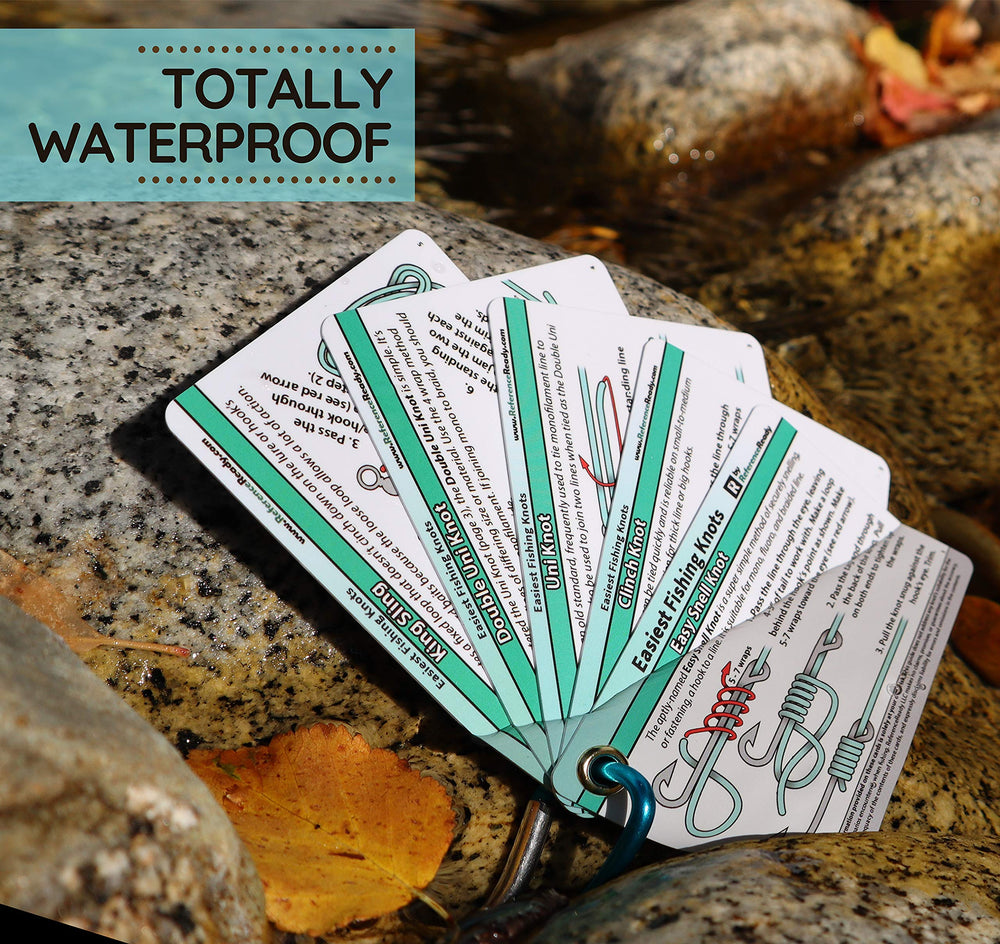 Rugged, waterproof plastic knot guide card in compact size