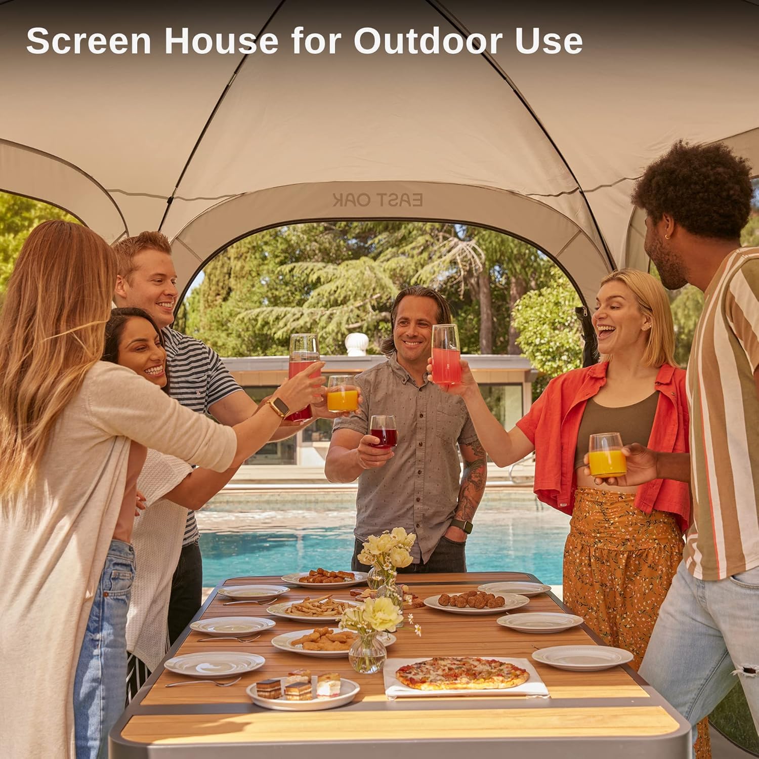 East Oak Screen House not waterproof; best used on dry days.