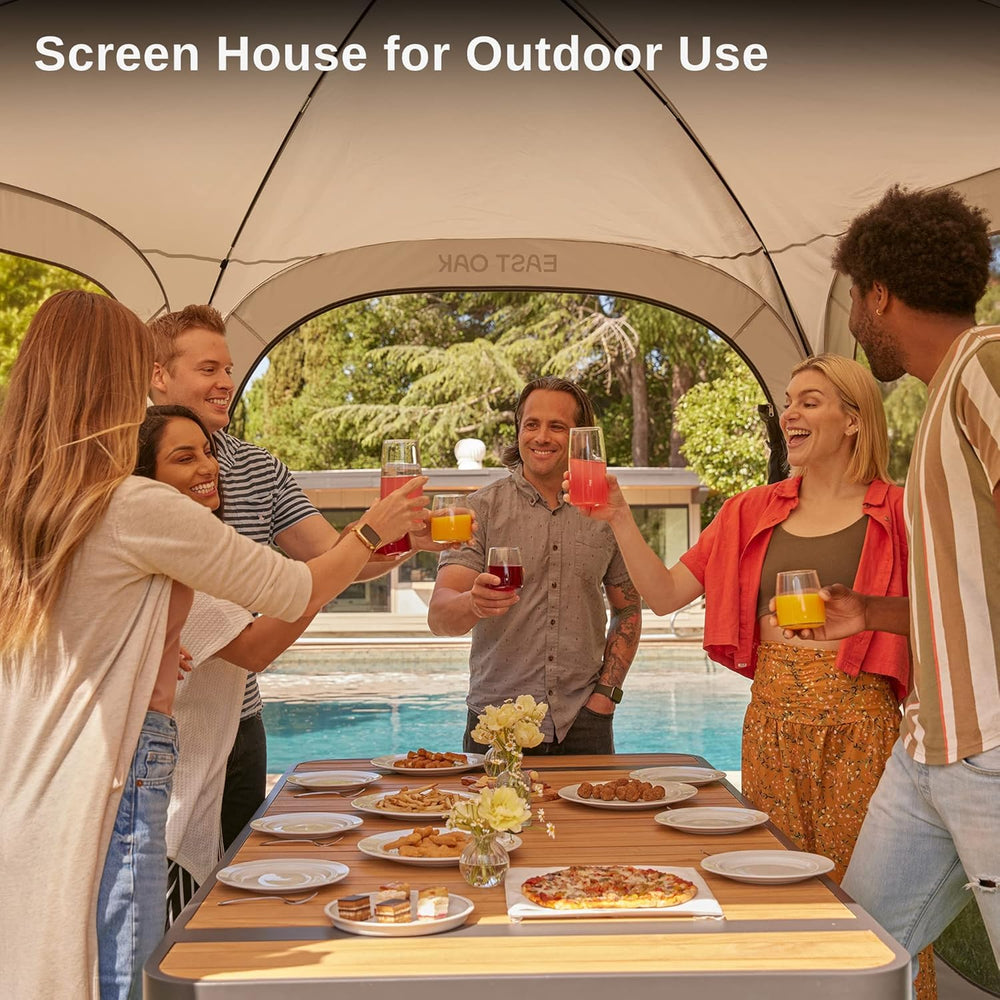 East Oak Screen House not waterproof; best used on dry days.