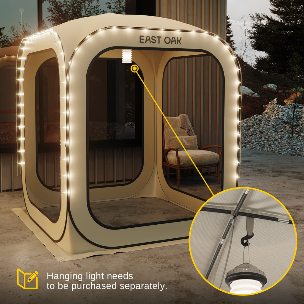 East Oak Screen House night use with lamp hook for evening gatherings