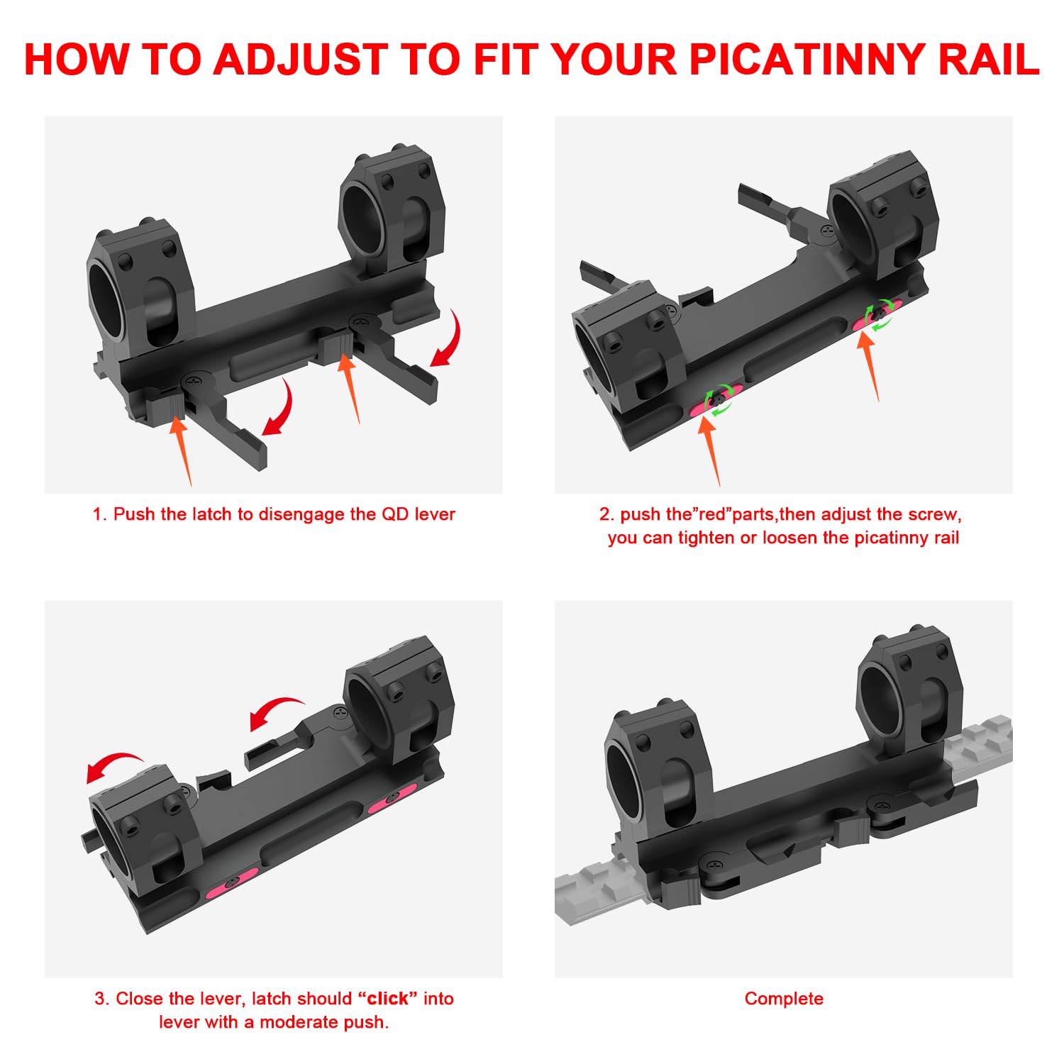 Eastern Tactical Supply 30mm main tube compatibility with Picatinny rails shown.