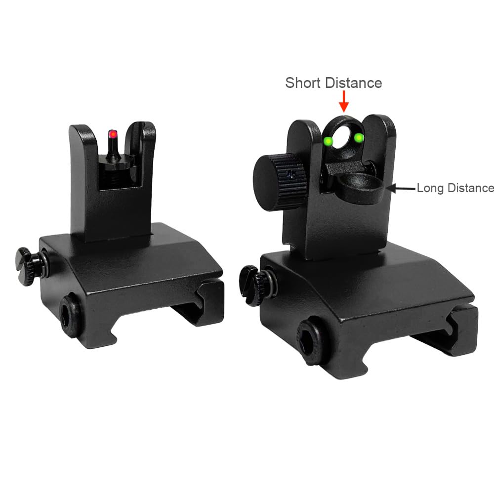 Eastern Tactical Supply flip-up iron sight rear deployed for rapid engagement