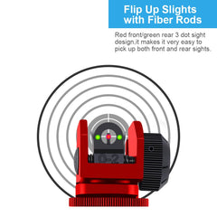Eastern Tactical Supply flip-up rear sight offset 45-degree on rail for reliable aiming.