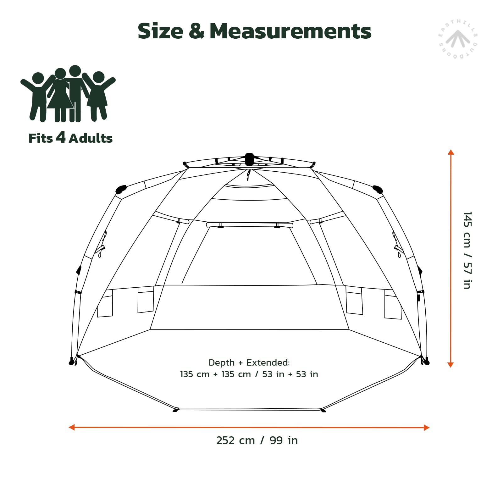 Easthills Outdoors Instant Shader interior reveals roomy 99 inch space for comfort