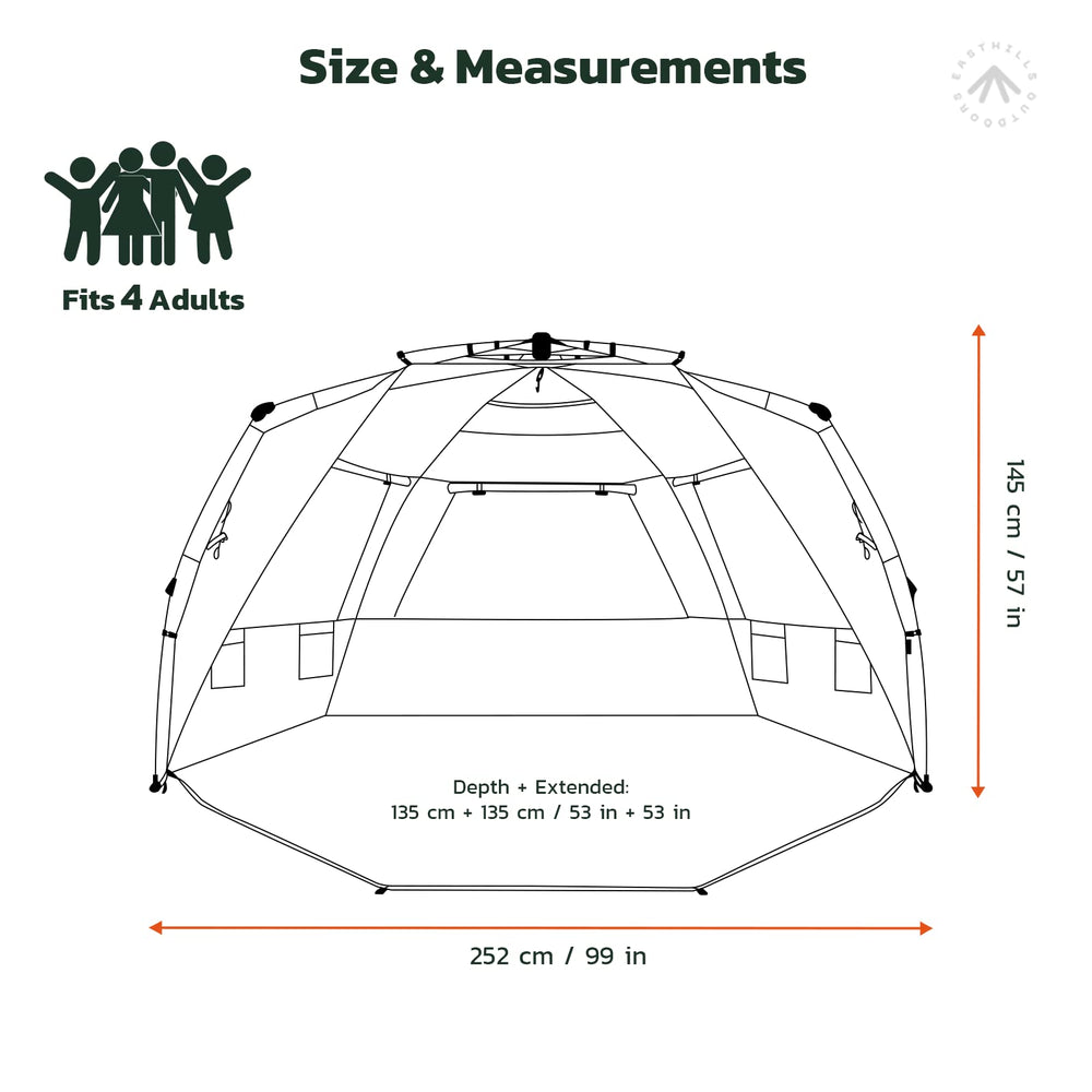 Easthills Outdoors Instant Shader interior reveals roomy 99 inch space for comfort