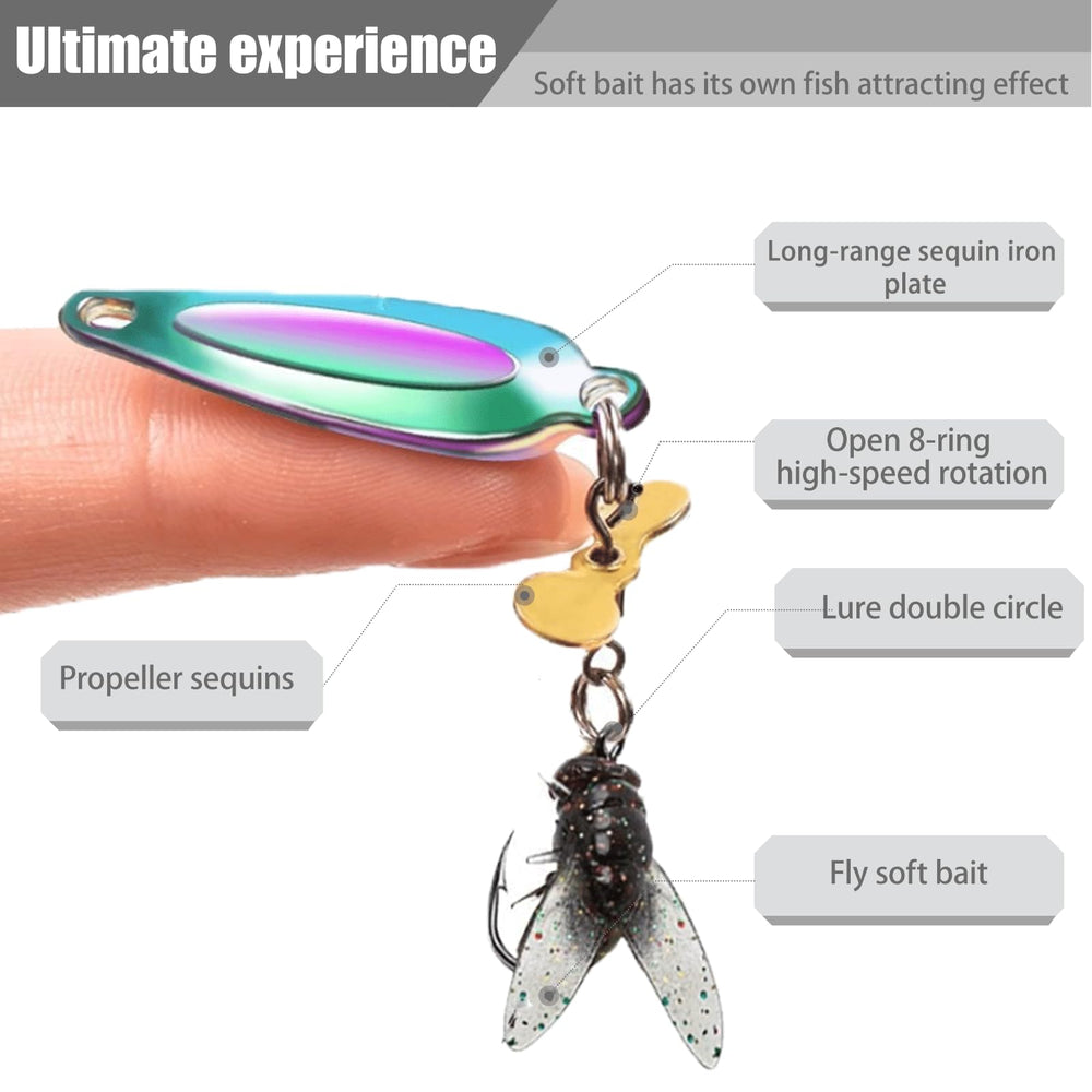 Close-up of 3D bionic sequin fly hook on propeller lure