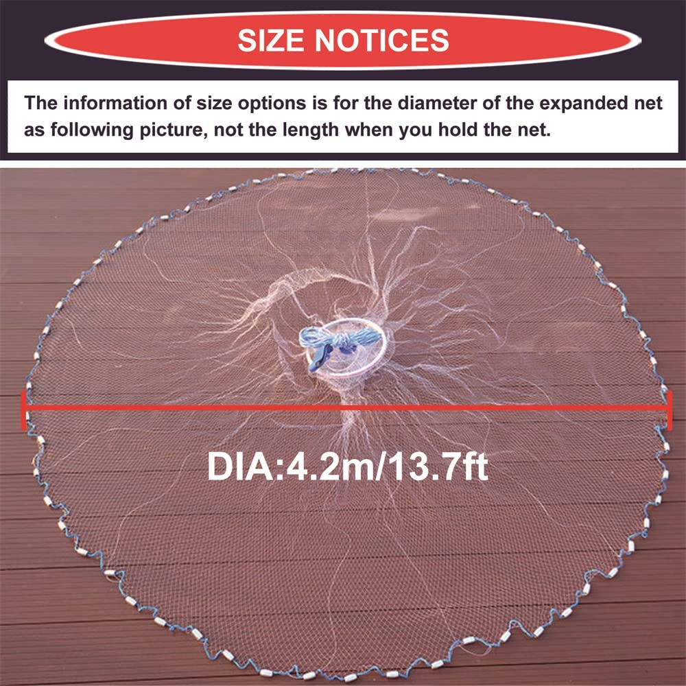EASY BIG cast net diameter 7-8-13-8 ft expands catch opportunities along shorelines.