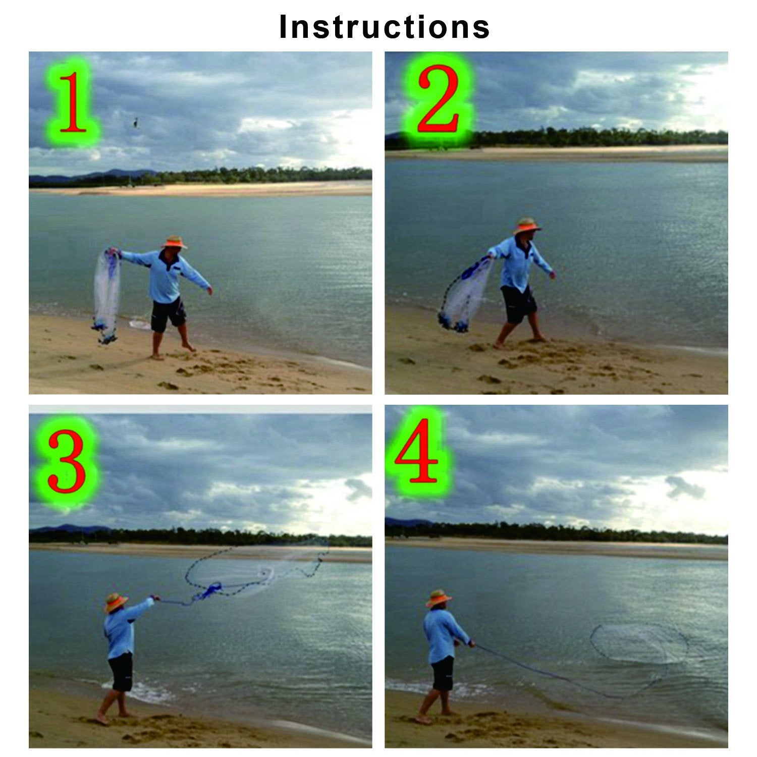 EASY BIG cast net on water ready to spread for catching bait.