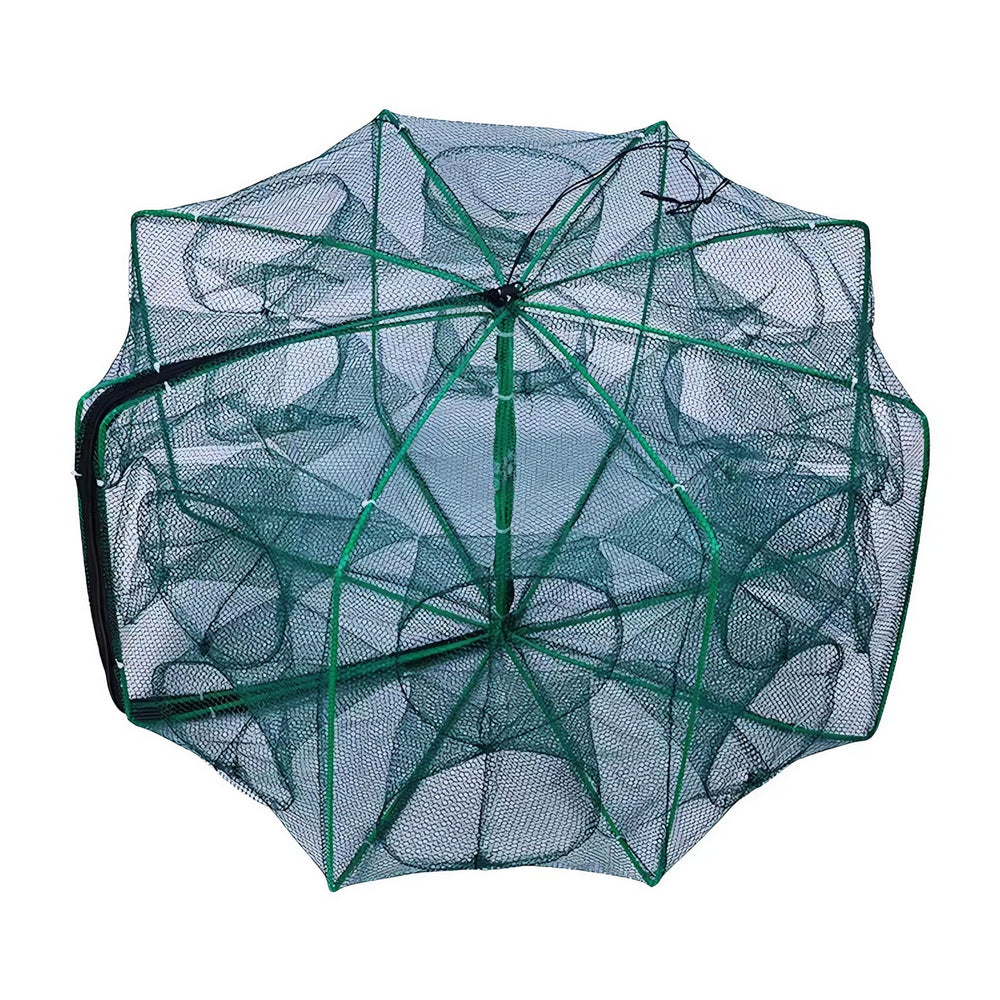 Foldable bait trap net in folded, portable form