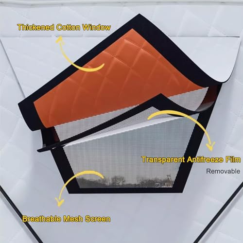 Easy pop-up design with heavy-duty anchors for quick setup on ice.